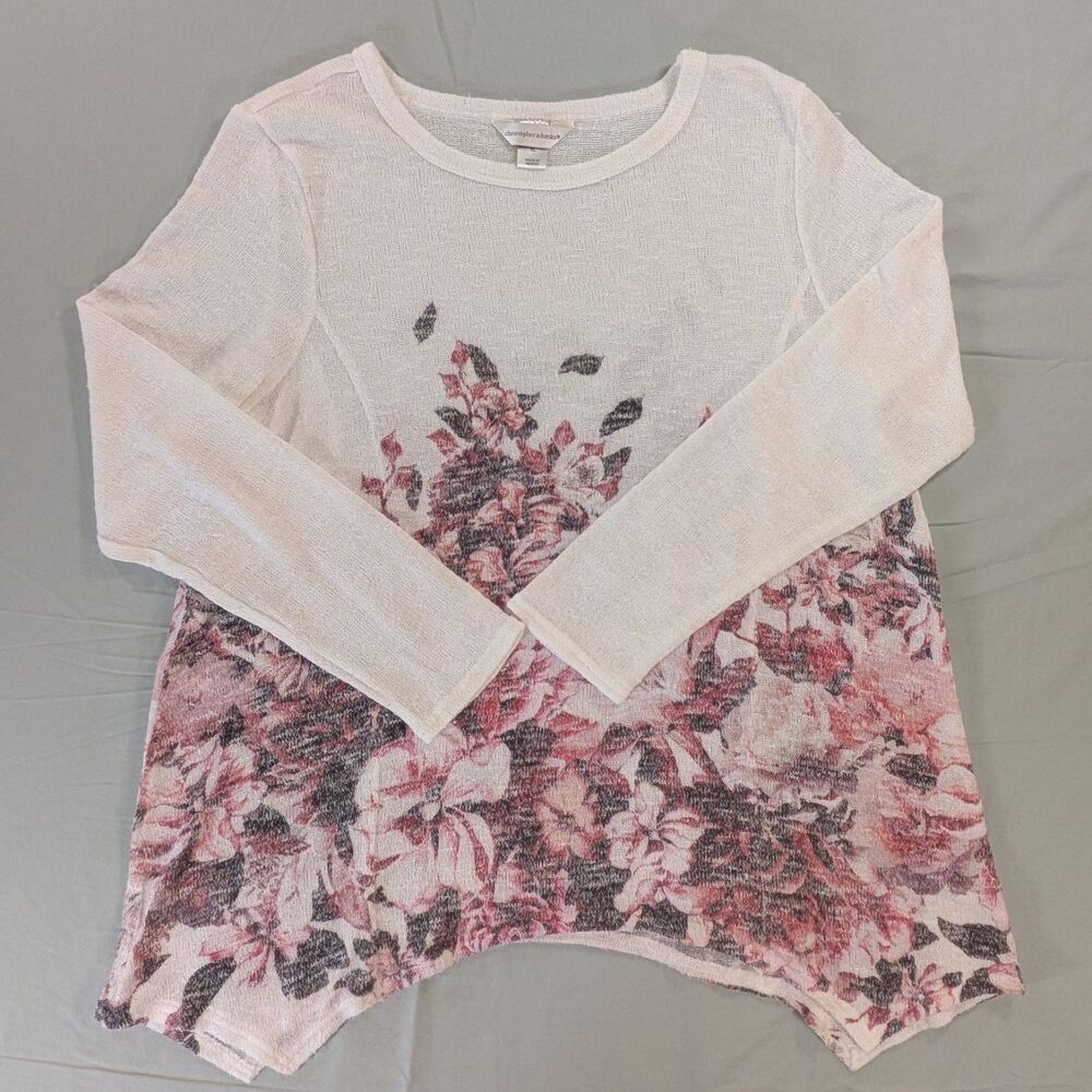 Christopher & Banks Woman Top Long Sleeve White Pink Floral XL Blouse